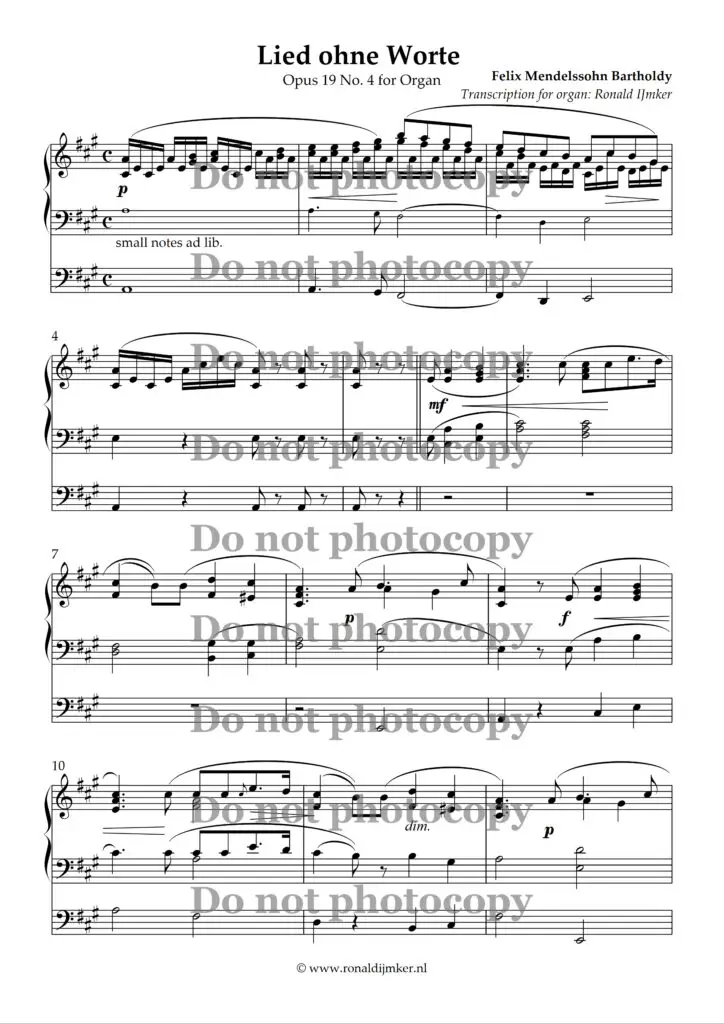 Lied ohne Worte Opus 19 No. 4 for organ