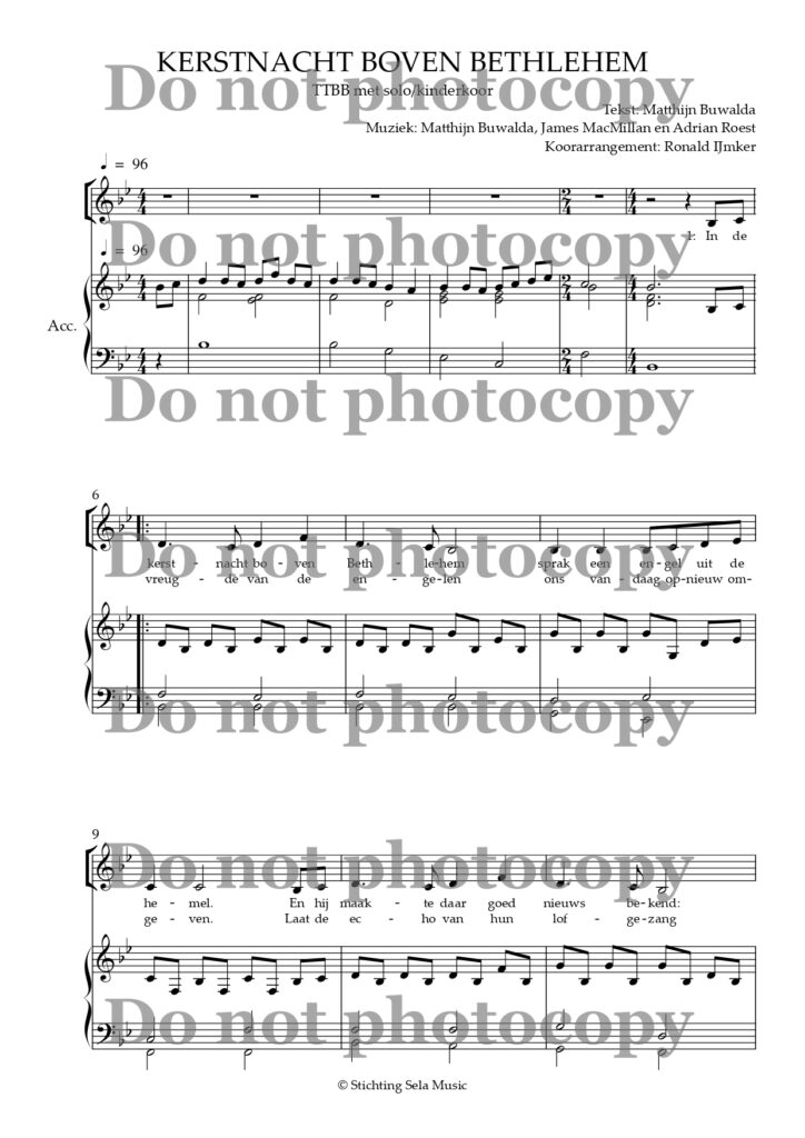 Kerstnacht boven Bethlehem - Sela
Arrangement voor mannenkoor
TTBB